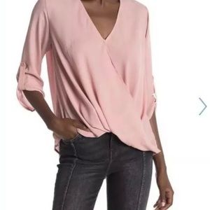 Lush Nordstrom Pink V Neck Roll Tab Sleeve Surplic